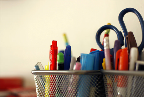 A close-up of pens and pencils.